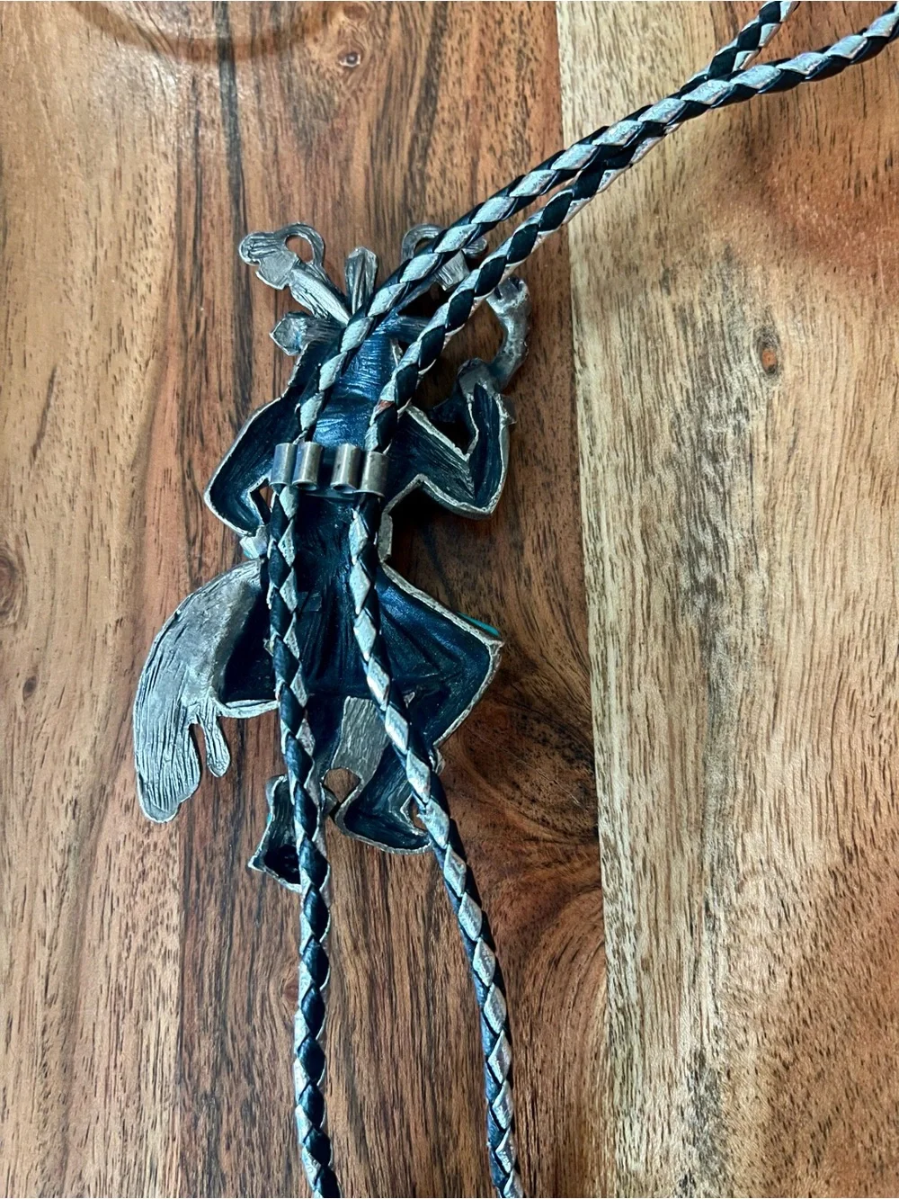 Vintage Southwestern bolo tie silver-toned Kachina dancer with snake